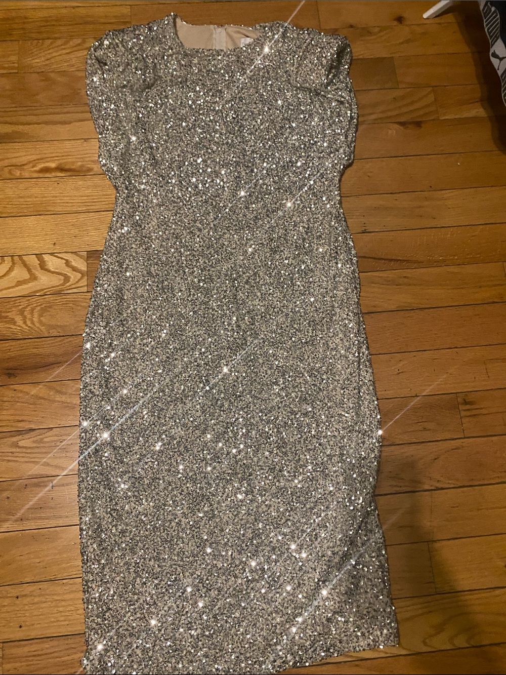 Premier Silver Sequin Midi Dress